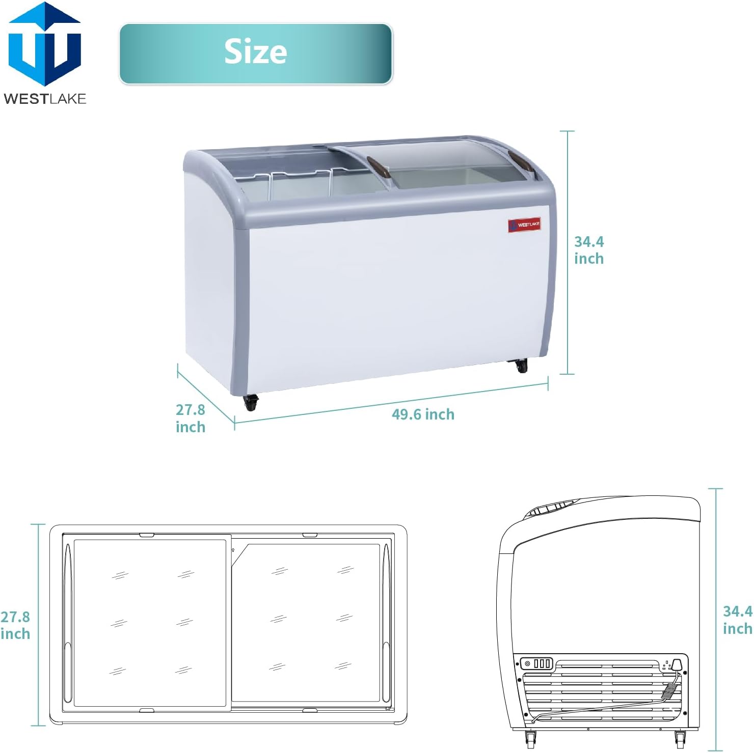 WESTLAKE Commercial Ice Cream Display Freezer 50" 13 Cu.ft | ETL Listed 2-in-1 Sliding Glass Door for Store Supermarket