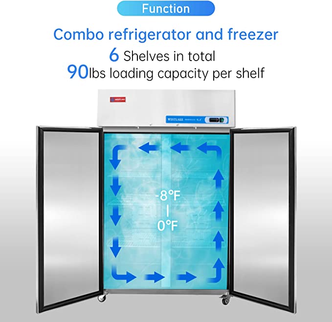 WESTLAKE Commercial Freezer 48" 2-Door 36 Cu.ft Stainless Steel | Cubigel ETL DOE Reach-In for Restaurant