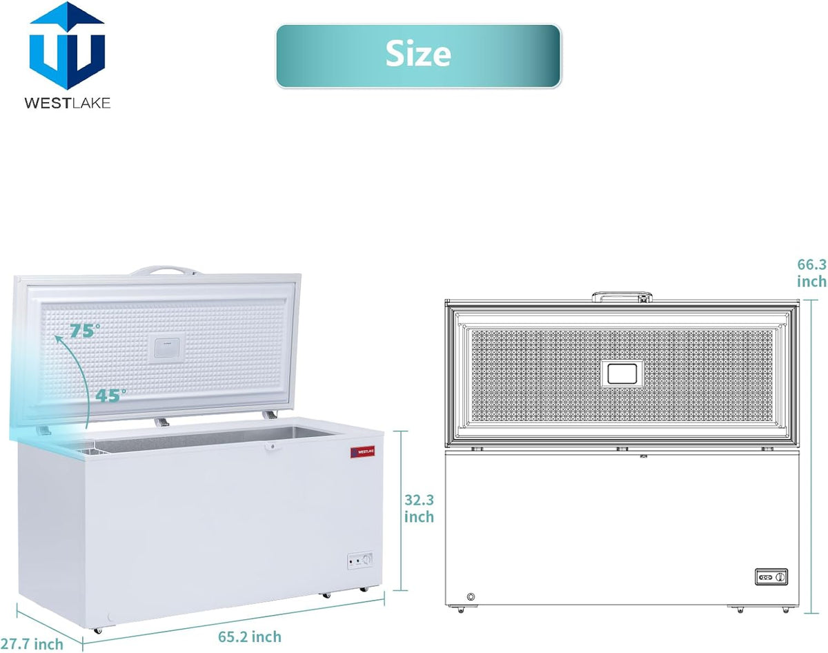 WESTLAKE Commercial 18 Cu.Ft Chest Freezer Deep Freezer | ETL Listed, DOE & Energy Star, Manual Defrost, Convertible Thermostat, Lock & Basket, for Restaurant Garage Store