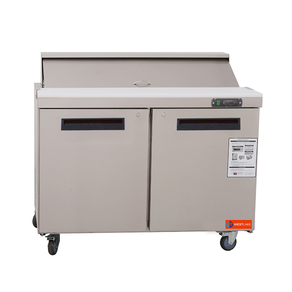 WESTLAKE Commercial Prep Table 48" 2-Door Stainless Steel | Embraco ETL Sandwich Salad Refrigerator for Restaurant