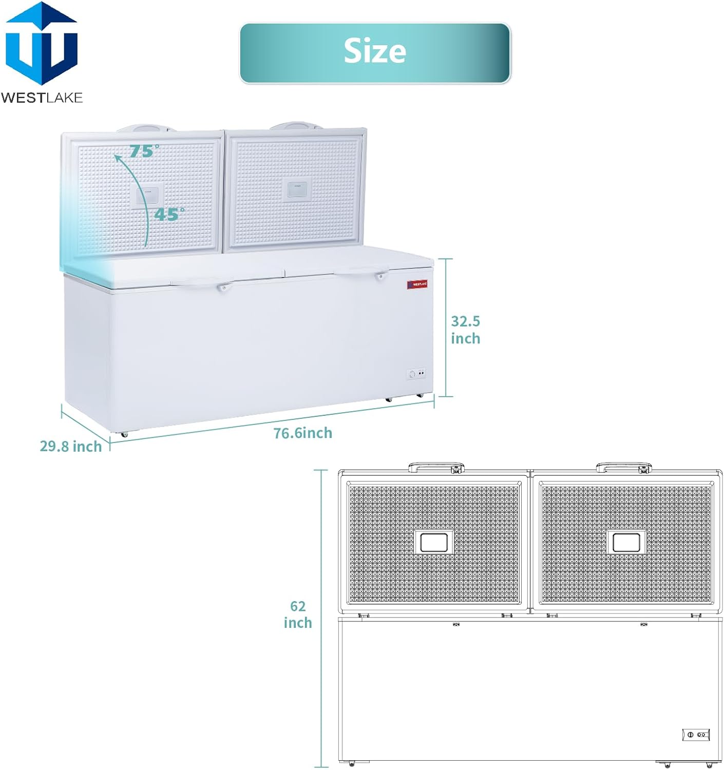WESTLAKE Commercial Chest Freezer 24 Cu.Ft | ETL Listed, Convertible Thermostat, Lock & Removable Basket, for Restaurant Garage Store