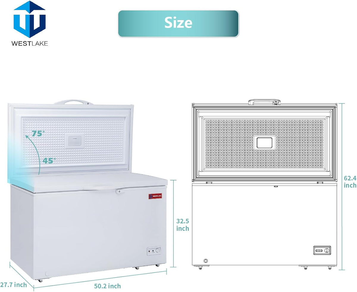 WESTLAKE Commercial 12 Cu.Ft Chest Freezer Deep Freezer | ETL Listed, DOE & Energy Star, Manual Defrost, Convertible Thermostat, Lock & Basket, for Restaurant Garage Store