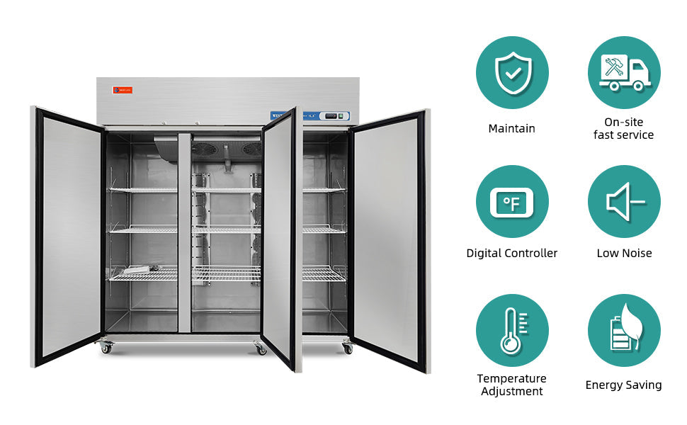 WESTLAKE Commercial Freezer 72" 3-Door 54 Cu.ft Stainless Steel | Embraco ETL DOE Reach-In for Restaurant