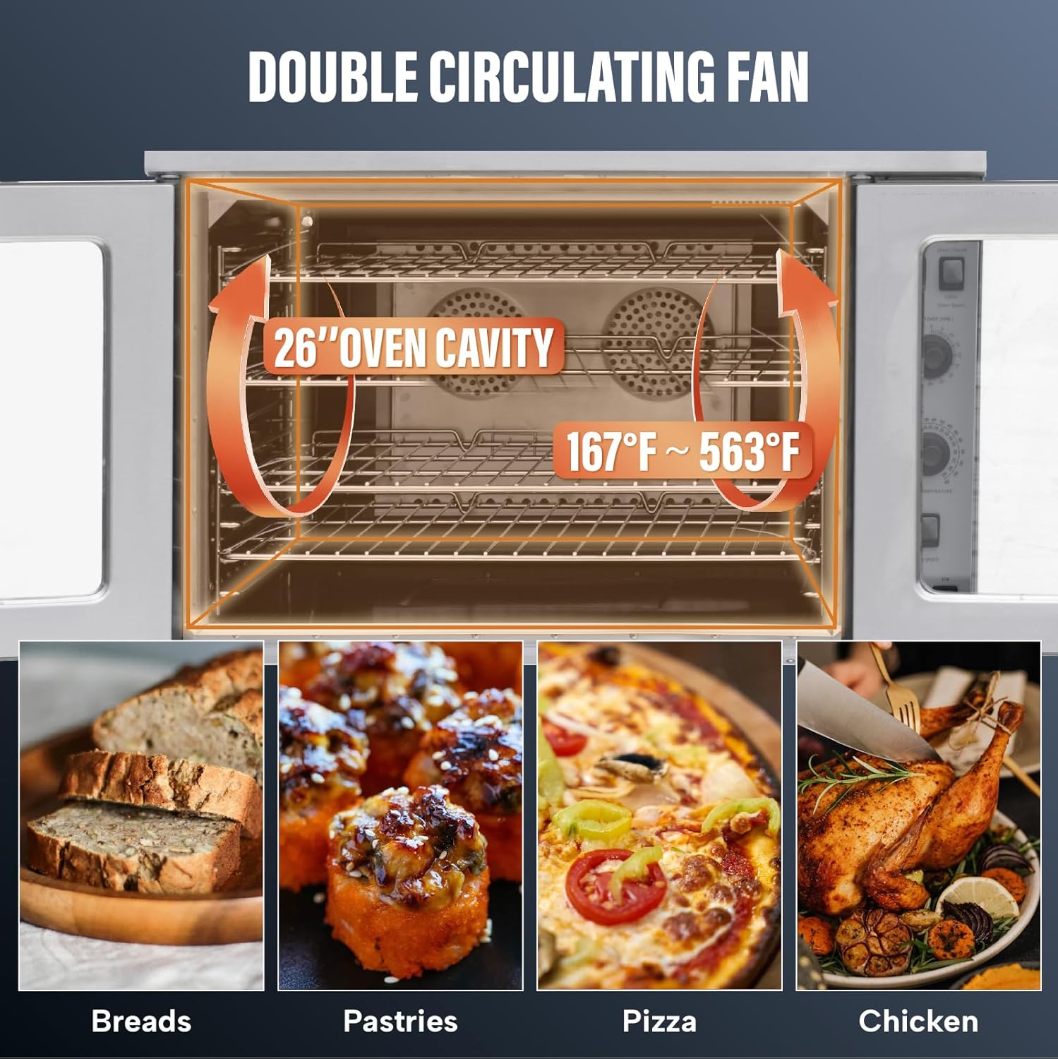 WESTLAKE Commercial Gas Convection Oven 39" Double Deck Full Size 120,000 BTU Stainless Steel | ETL Certified for Restaurant