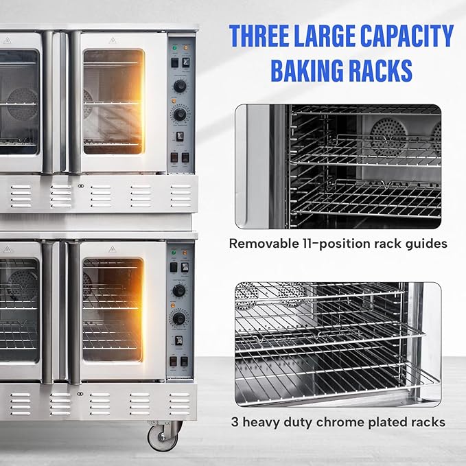 WESTLAKE Commercial Gas Convection Oven 39" Double Deck Full Size 120,000 BTU Stainless Steel | ETL Certified for Restaurant