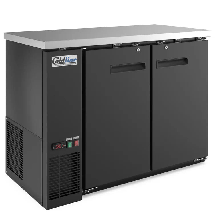 Coldline CBB-48 Coldline CBB-48 48" Black Counter Height Narrow Solid Door Back Bar Refrigerator commercial restaurant equipm