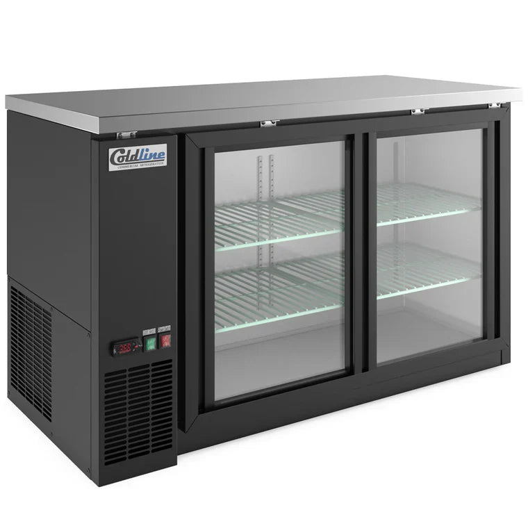 Coldline CBB-60G-SL Coldline CBB-60G-SL 60” Refrigerated Narrow Black Sliding Glass Door Back Bar Cooler commercial restauran