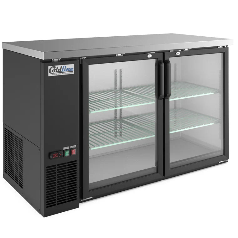 Coldline CBB-60G Coldline CBB-60G 60" Black Counter Height Narrow Glass Door Back Bar Refrigerator commercial restaurant equi
