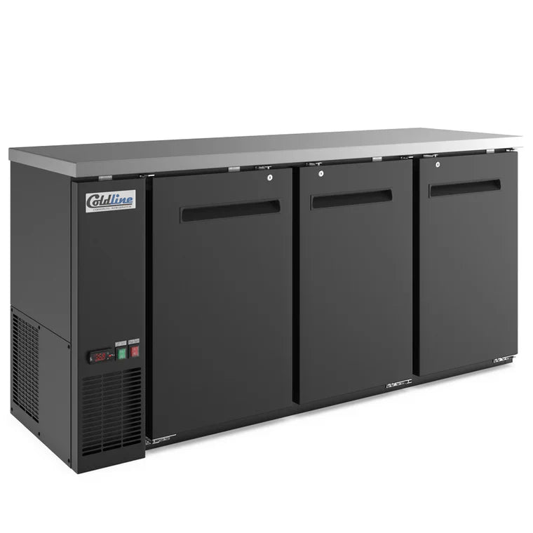 Coldline CBB-72 Coldline CBB-72 72" Black Counter Height Narrow Solid Door Back Bar Refrigerator commercial restaurant equipm