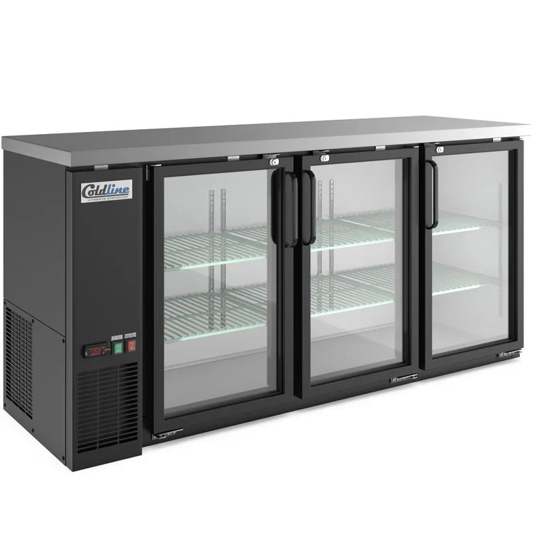 Coldline CBB-72G Coldline CBB-72G 72" Black Counter Height Narrow Glass Door Back Bar Refrigerator commercial restaurant equi