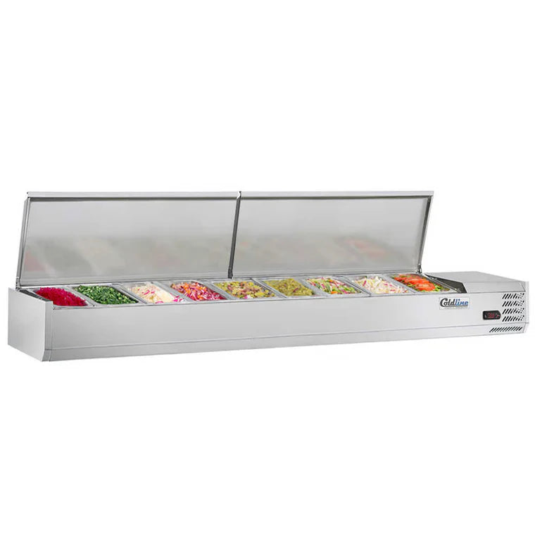 Coldline CTP80SS Coldline CTP80SS 80" Refrigerated Countertop Salad Bar, Stainless Steel Topping Rail, 9 Pans commercial rest