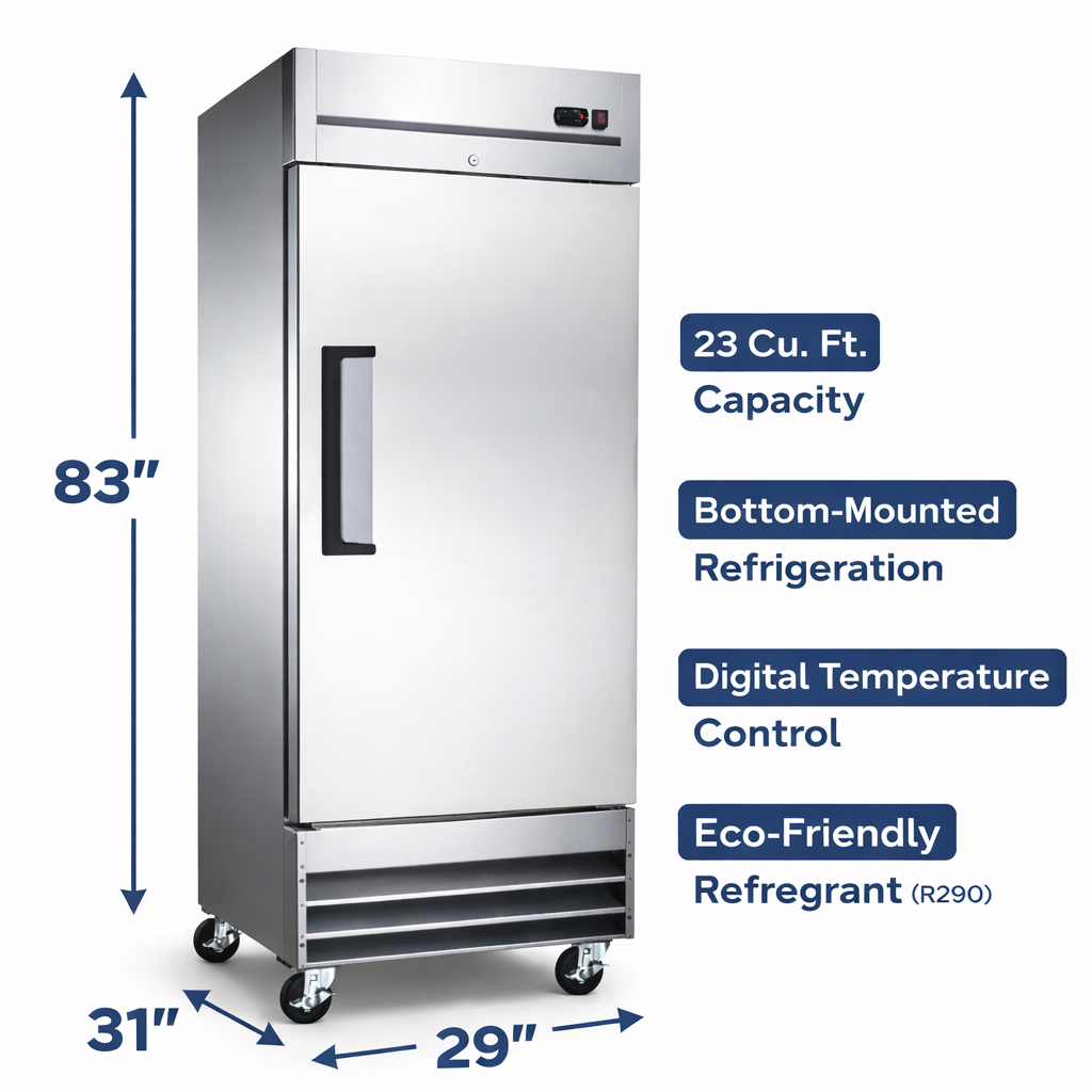 Drago America DR23R 29" 1-Solid Door Reach-In Refrigerator, 23 cu. ft.
