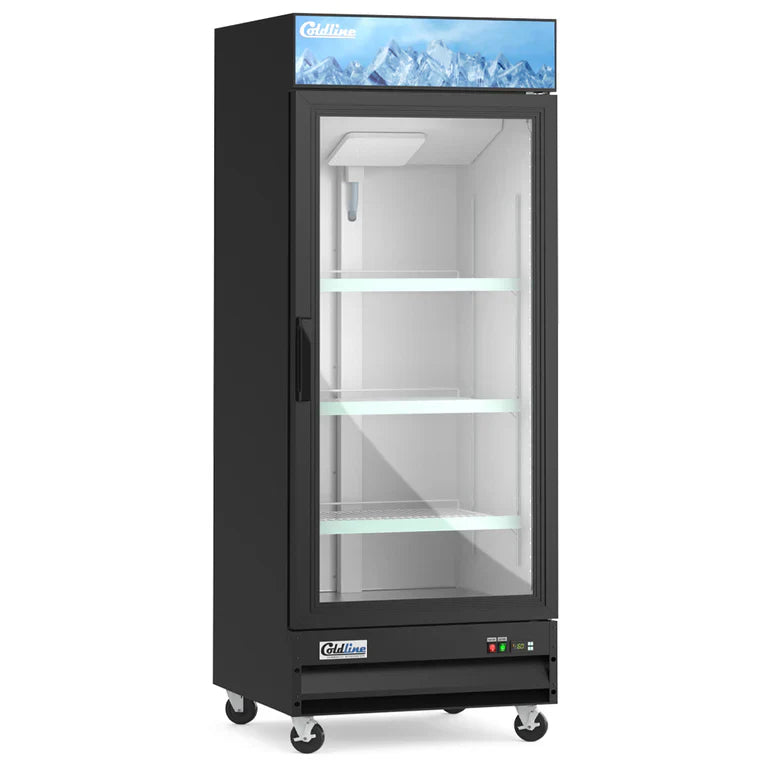 Coldline D10-B Coldline D10-B 27” Single Glass Swing Door Merchandiser Freezer - Black commercial restaurant equipment