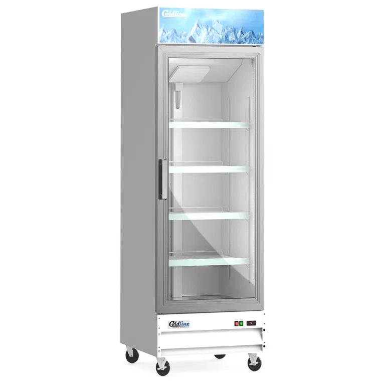 Coldline D12-W Coldline D12-W 27” Single Glass Swing Door Merchandiser Freezer - White commercial restaurant equipment