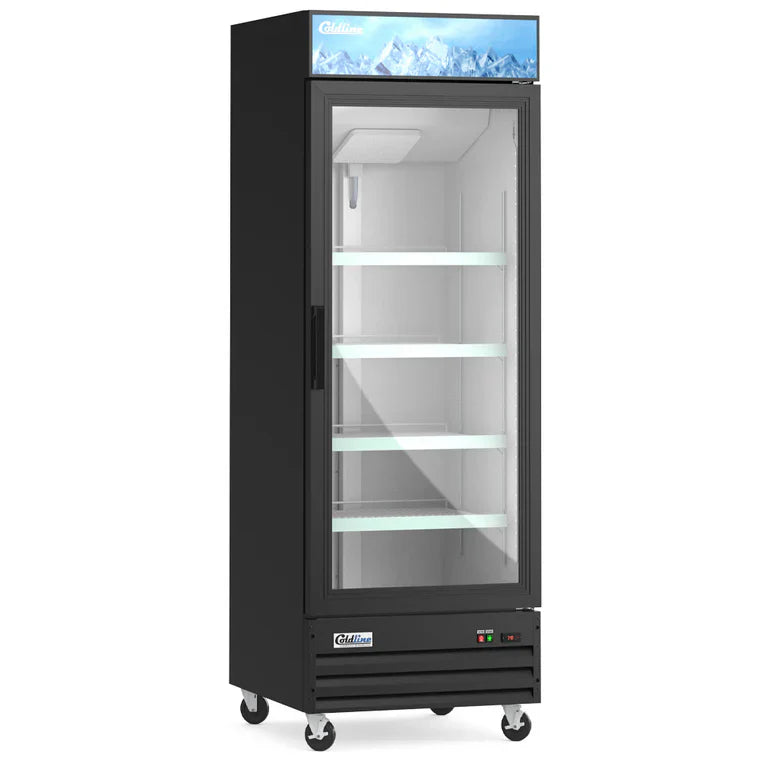 Coldline D30-B Coldline D30-B 31″ Single Glass Swing Door Merchandiser Freezer - Black commercial restaurant equipment