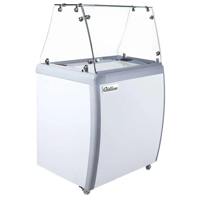 Coldline DP-160-FSG Coldline DP-160-FSG 26'' 4-Tub Ice Cream Dipping Cabinet Freezer with Sneeze Guard commercial restaurant