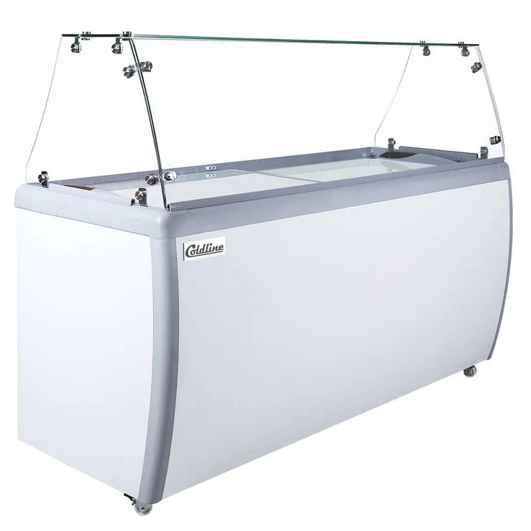 Coldline DP-560-FSG Coldline DP-560-FSG 71'' 12-Tub Ice Cream Dipping Cabinet Freezer with Sneeze Guard commercial restaurant