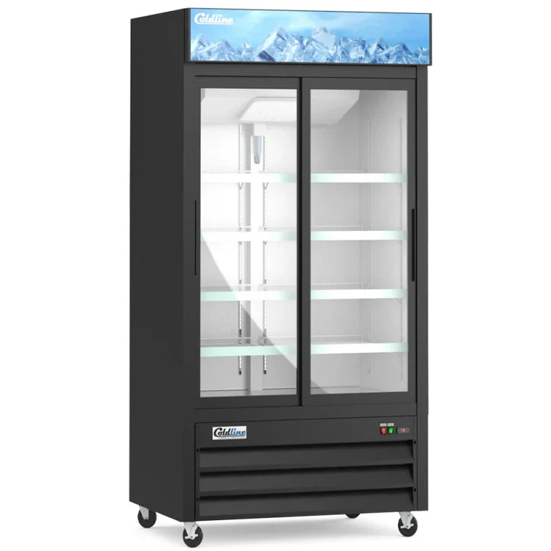 Coldline G40S-B Coldline G40S-B 40” Double Glass Sliding Door Merchandising Refrigerator - Black commercial restaurant equipm