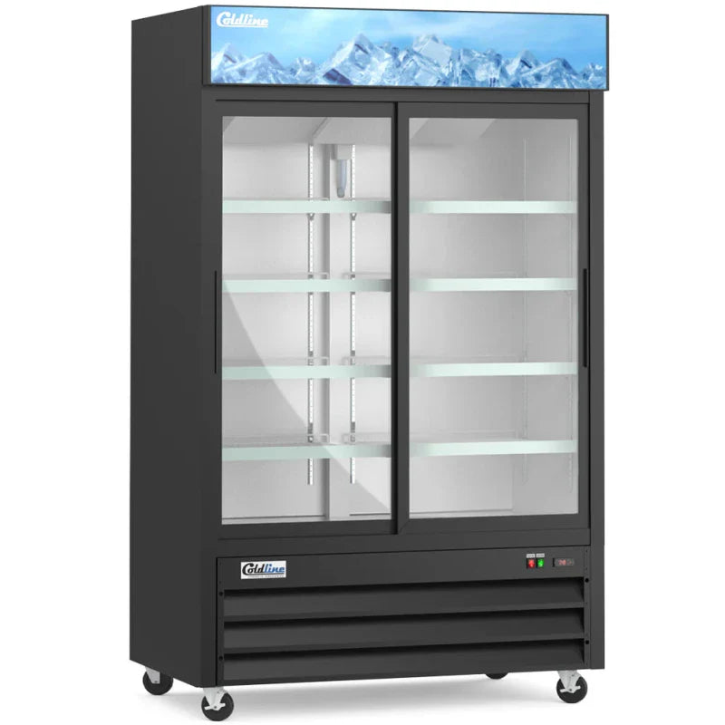 Coldline G53S-B Coldline G53S-B 53” Double Sliding Glass Door Merchandising Refrigerator - Black commercial restaurant equipm