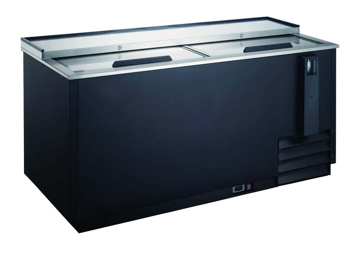 Drago DRBC65 65” Commercial Bottle Cooler - 17 Cu. Ft., 2 Lid, Black, 115V