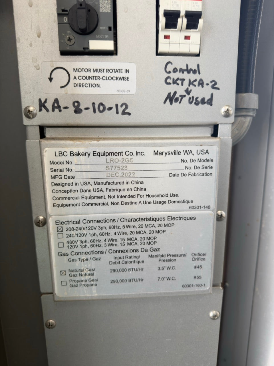 Used 2022 LBC LRO-2G6 Double Rack Natural Gas Rotating Oven – 290,000 BTU