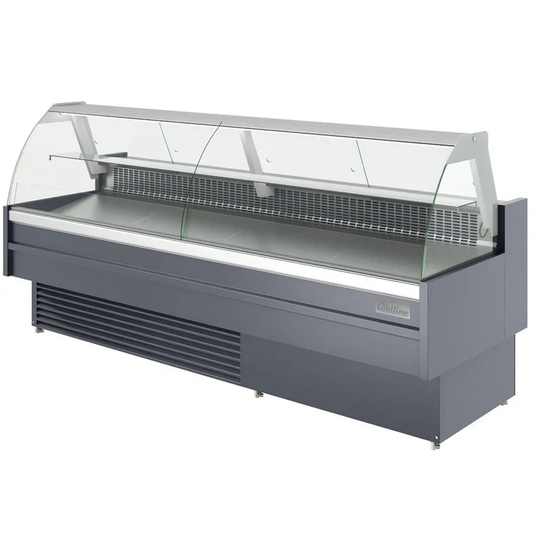Coldline SDC98 Coldline SDC98 98" Refrigerated Curved Glass Meat Deli Case with Rear Storage commercial restaurant equipment