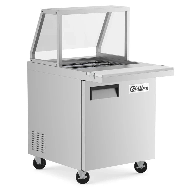 Coldline SMP27 Coldline SMP27 27" One Door Mega Top Bain Marie Sandwich Prep Refrigerator - 9 Pans commercial restaurant equi
