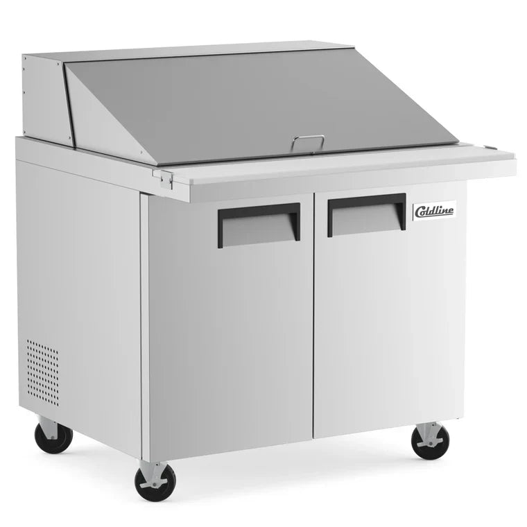 Coldline SMP36 Coldline SMP36 36" Two Door Mega Top Bain Marie Sandwich Prep Refrigerator - 15 Pans commercial restaurant equ