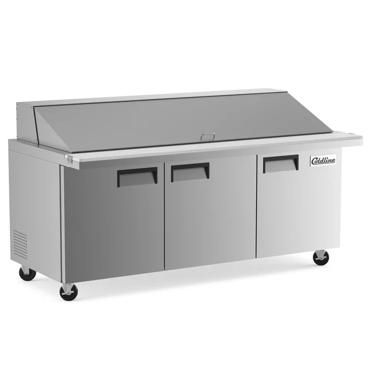 Coldline SMP72 Coldline SMP72 71" Three Door Mega Top Bain Marie Sandwich Prep Refrigerator - 30 Pans commercial restaurant e