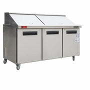 WESTLAKE Commercial Mega Top Prep Table 72" 3-Door 20 Cu.ft Stainless Steel | Embraco ETL Sandwich Salad Refrigerator for Restaurant