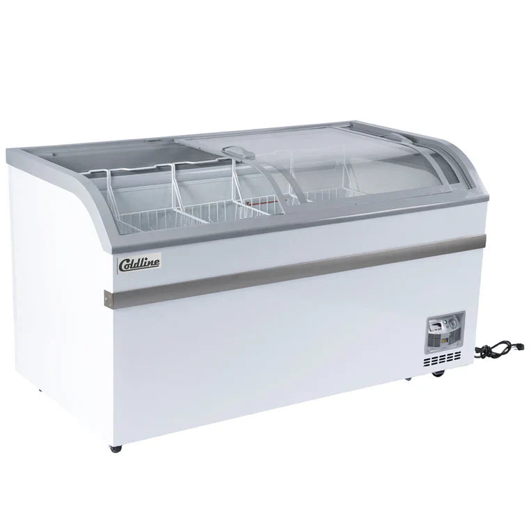 Coldline XS500YX Coldline XS500YX 58" Curved Glass Top Display Ice Cream Freezer with LED and 5 Baskets commercial restaurant