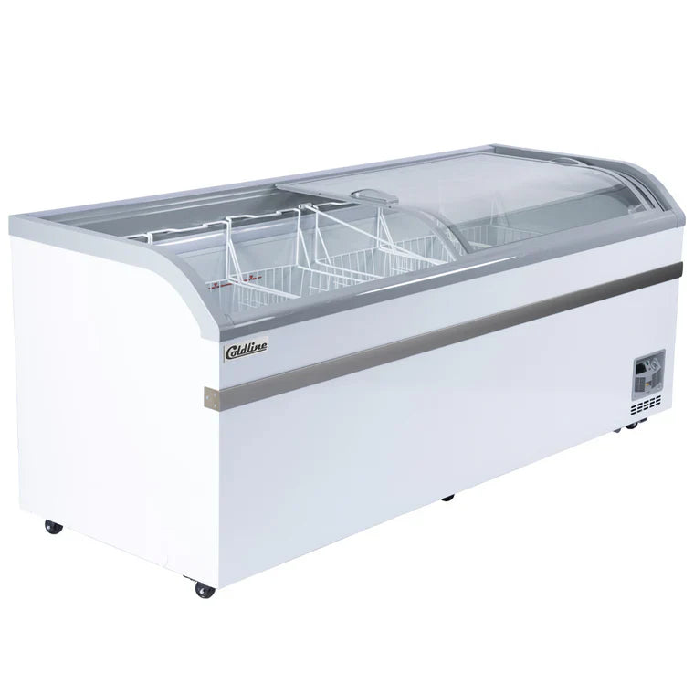 Coldline XS700YX Coldline XS700YX 79" Curved Glass Top Display Ice Cream Freezer with LED 6 Baskets commercial restaurant equ