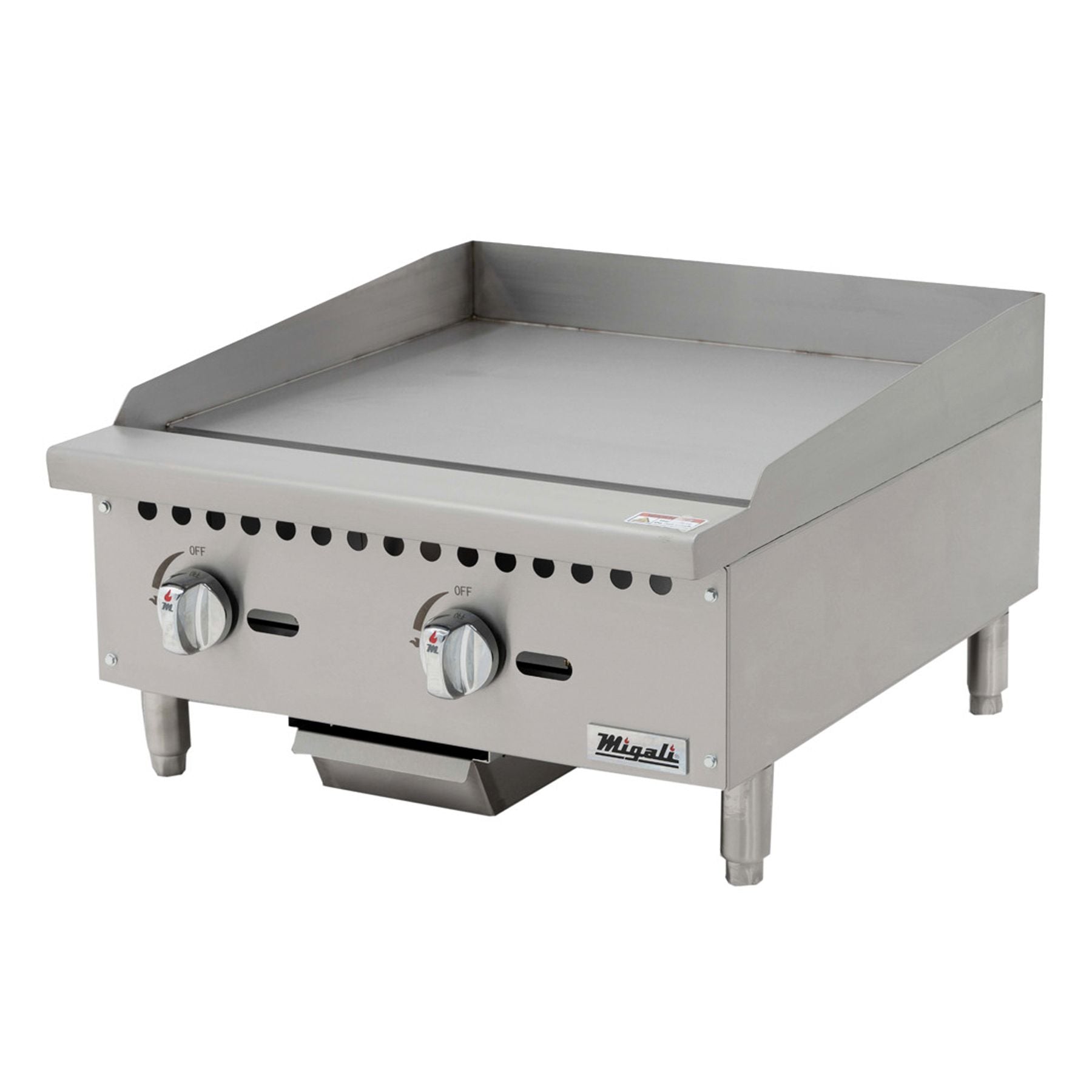 Migali C-G24T 24" Countertop Thermostatic Gas Griddle, 3/4" Smooth Steel Plate, 50.000 BTU