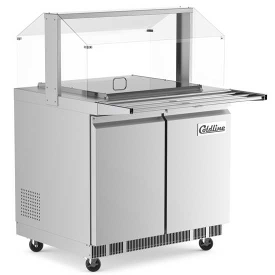 Coldline CBT-36-CSG Coldline CBT-36-CSG 36" Stainless Steel Refrigerated Salad Bar, Buffet Table with Sneeze Guard, Tray Slid