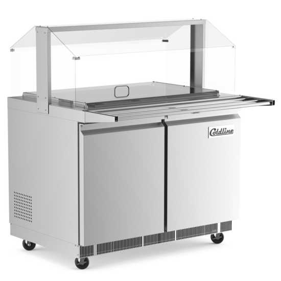 Coldline CBT-48-CSG Coldline CBT-48-CSG 48" Stainless Steel Refrigerated Salad Bar, Buffet Table with Sneeze Guard, Tray Slid