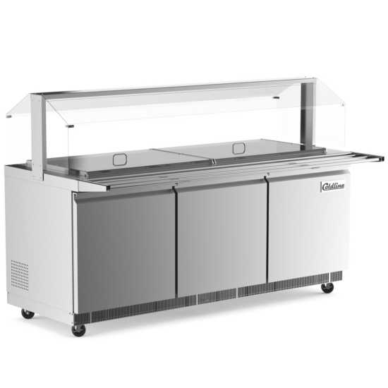 Coldline CBT-72-CSG Coldline CBT-72-CSG 72" Stainless Steel Refrigerated Salad Bar, Buffet Table with Sneeze Guard, Tray Slid