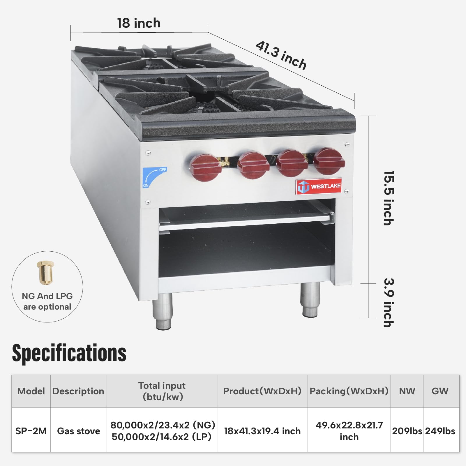Commercial Stock Pot Range, WESTLAKE 18" Countertop Gas Stock Pot Burner, 2 Burner Stock Pot Stove - 160000 BTU
