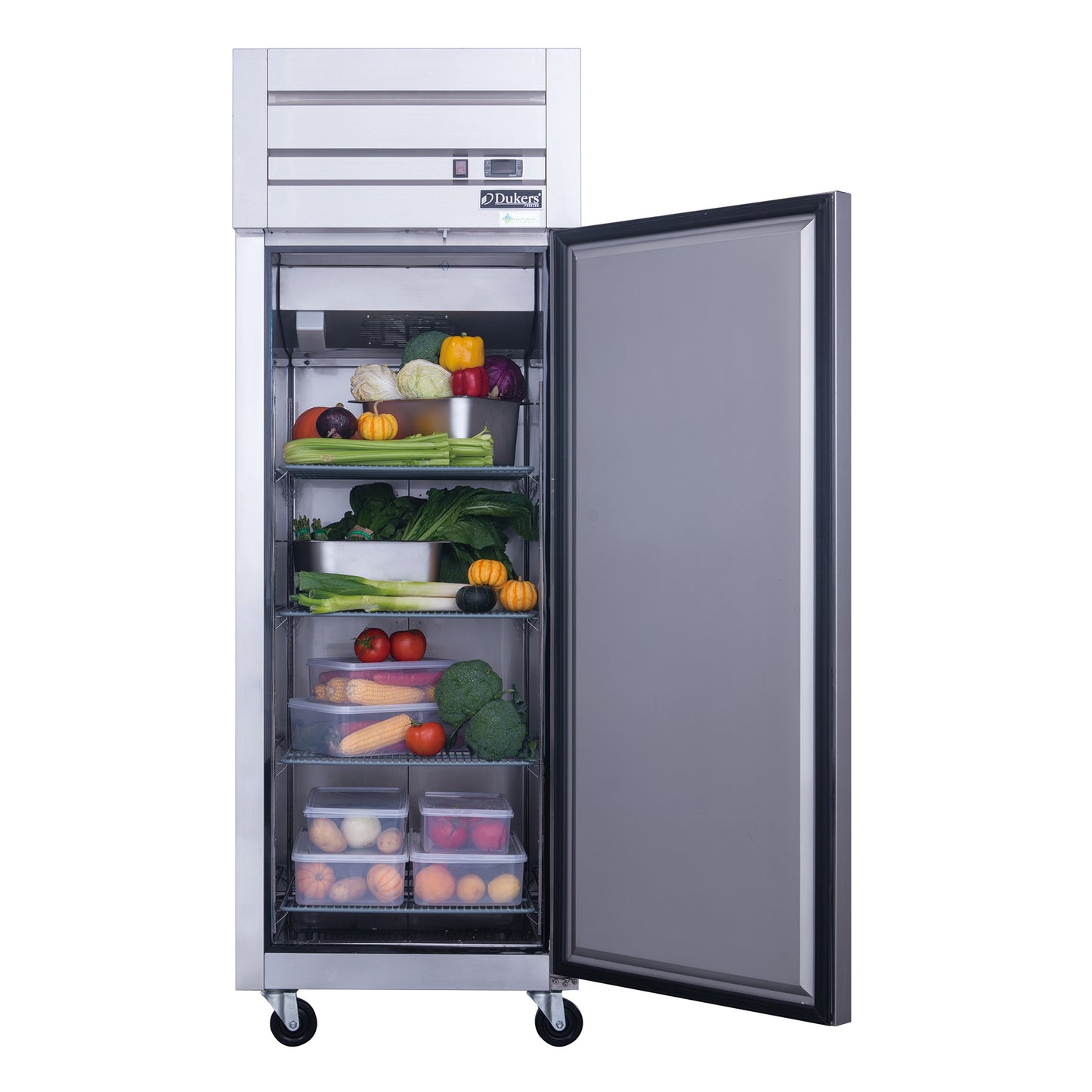 Dukers D28AR Commercial Single Door Top Mount Refrigerator in Stainless Steel