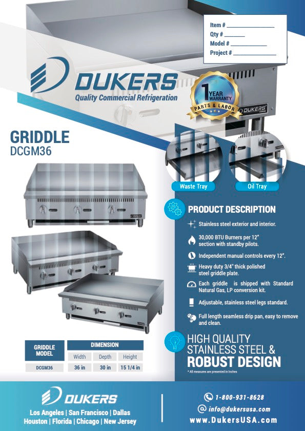 Dukers DCGM36 36 in. W Griddle with 3 Burners