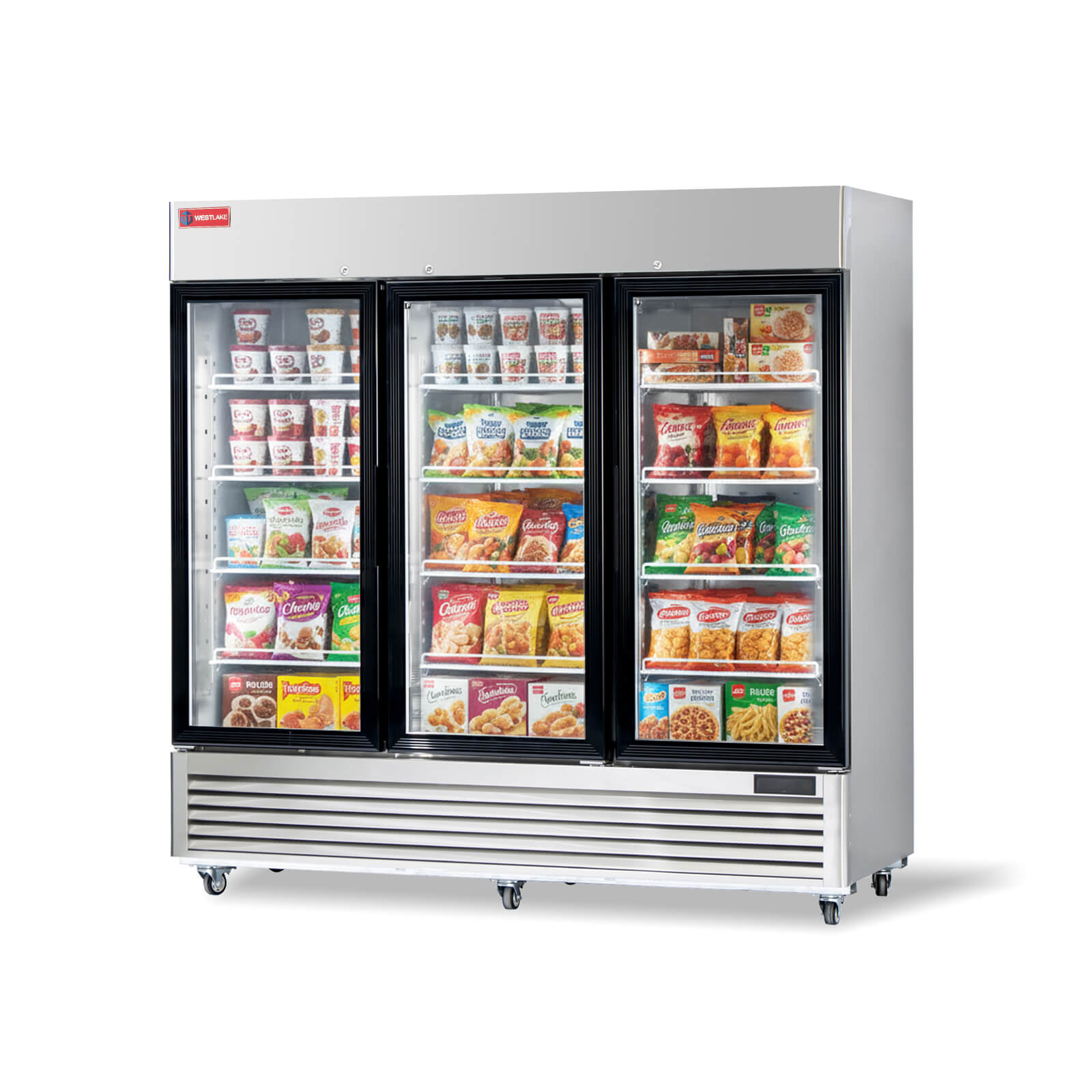 WESTLAKE Commercial Freezer Merchandiser 83" 3-Glass Door 72 Cu.ft Stainless Steel | ETL DOE Reach-In Display for Restaurant