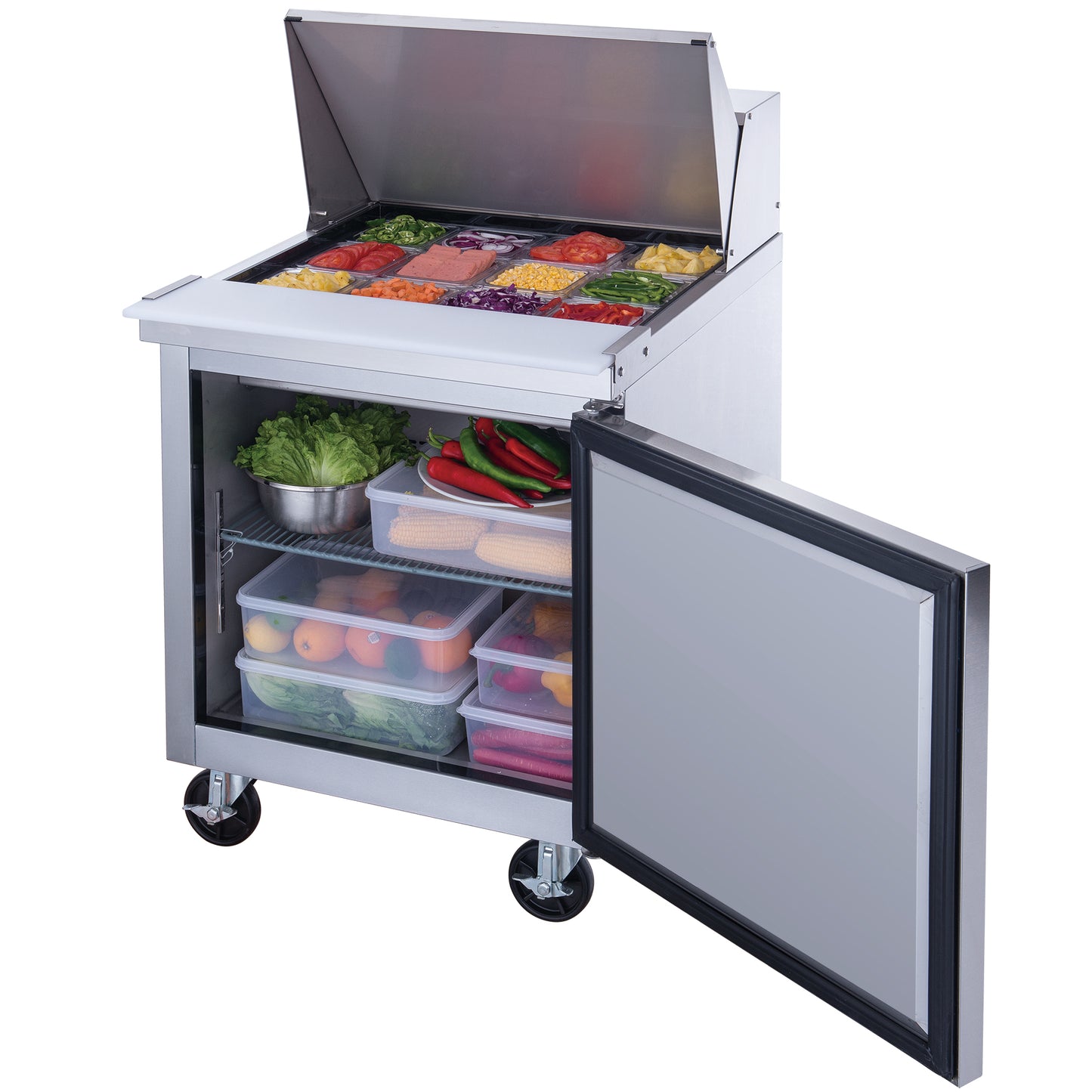 DSP29-12M-S1 1-Door Commercial Food Prep Table Refrigerator in Stainless Steel with Mega Top