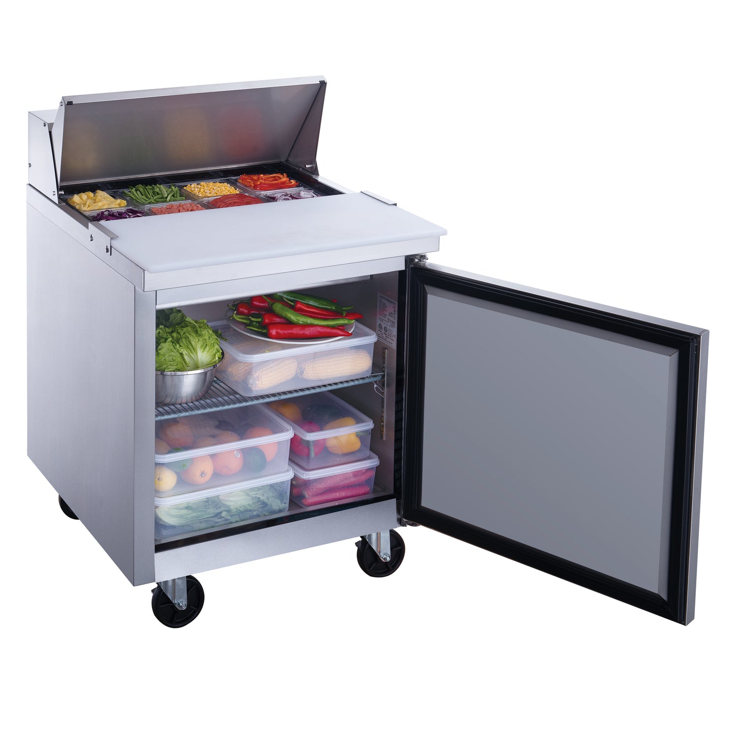 DSP29-8-S1 1-Door Commercial Food Prep Table Refrigerator in Stainless Steel