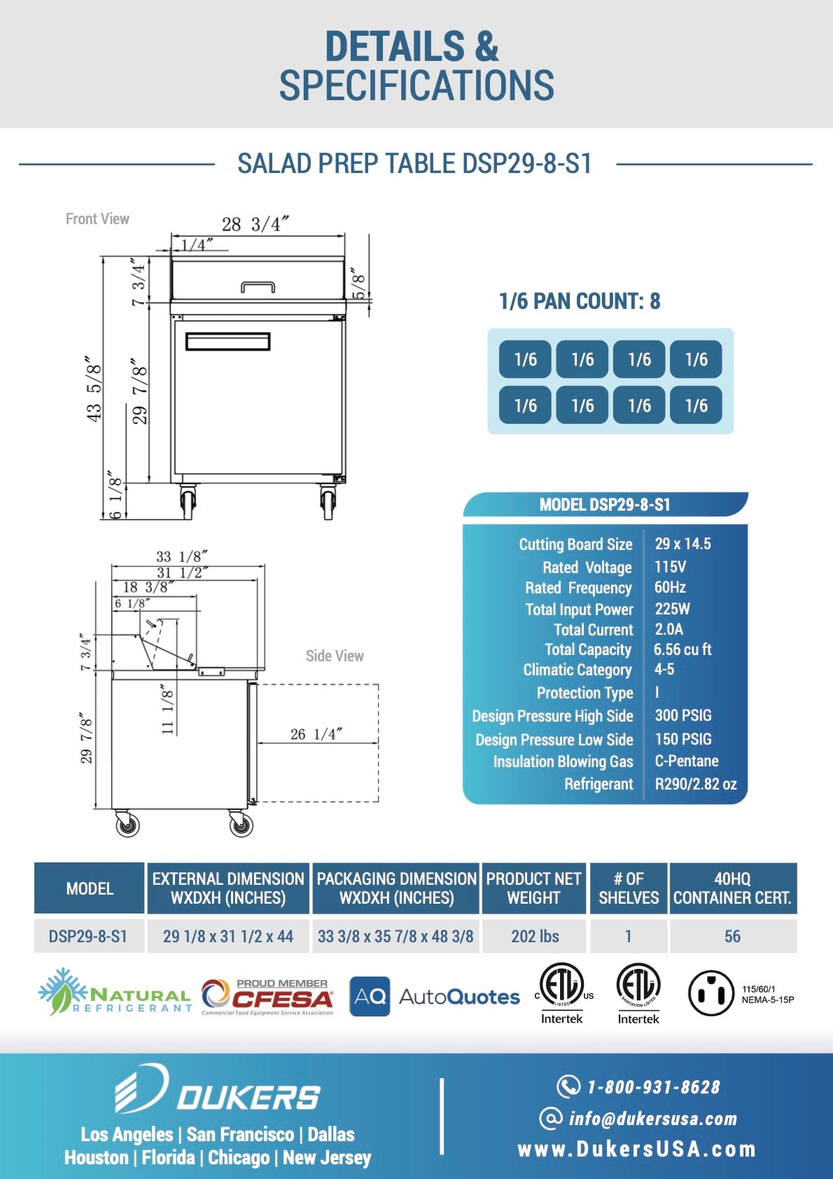 DSP29-8-S1 1-Door Commercial Food Prep Table Refrigerator in Stainless Steel