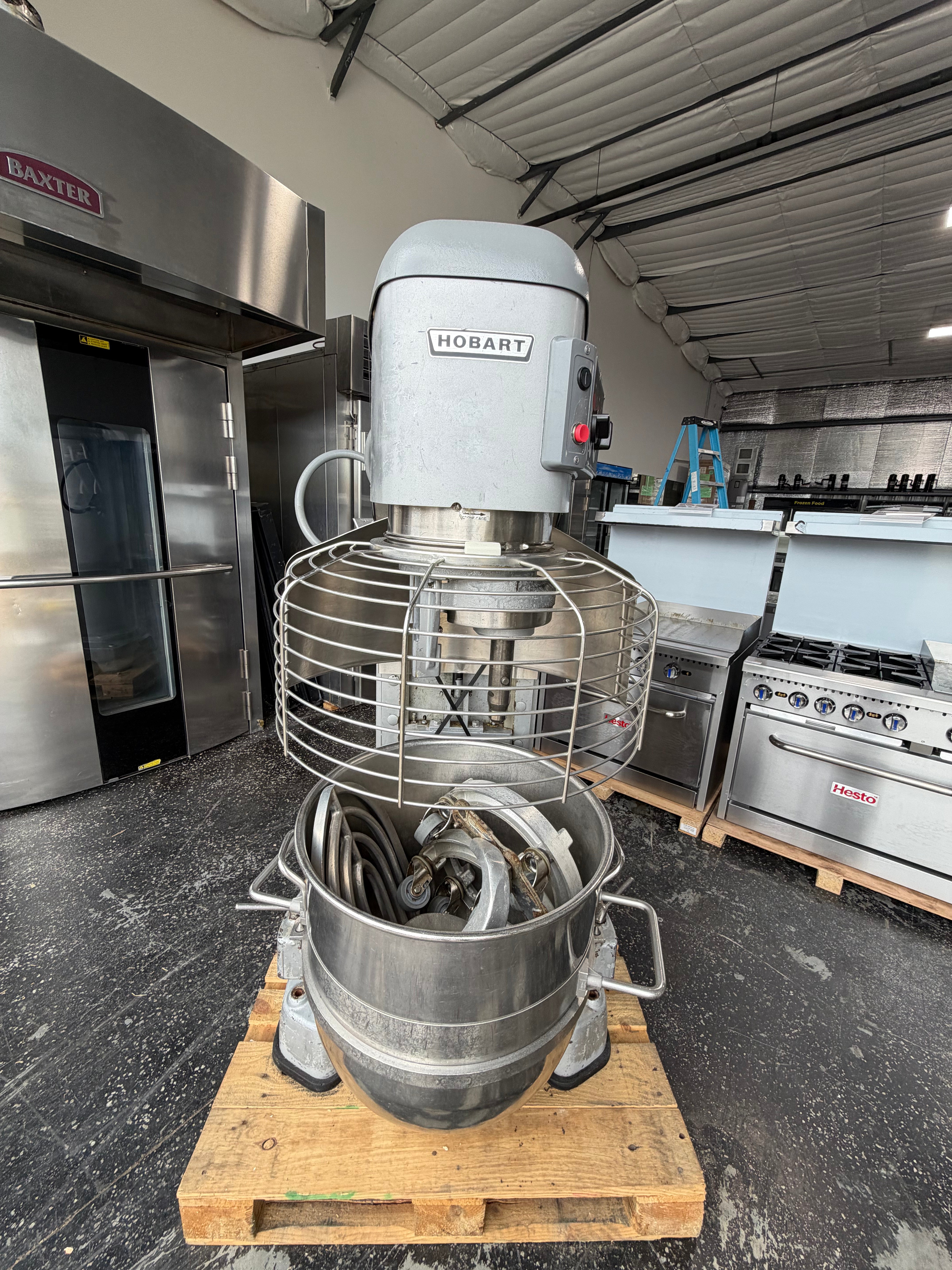 Hobart HL1400N 140 quart commercial bakery mixer with bowl guard and stainless steel bowl