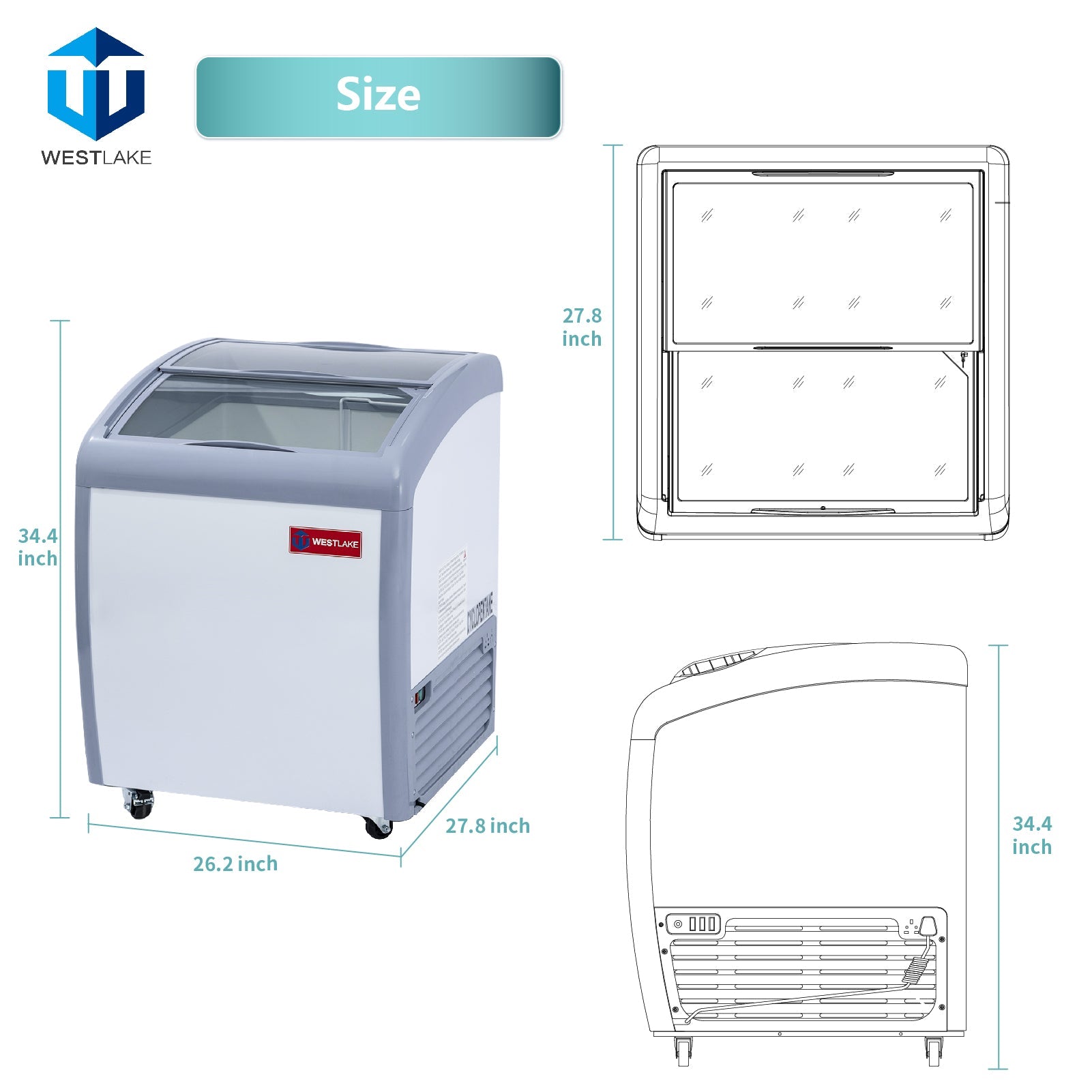 WESTLAKE Commercial Ice Cream Display Freezer 27" 5.4 Cu.ft | ETL Listed 2-in-1 Sliding Glass Door for Store Supermarket