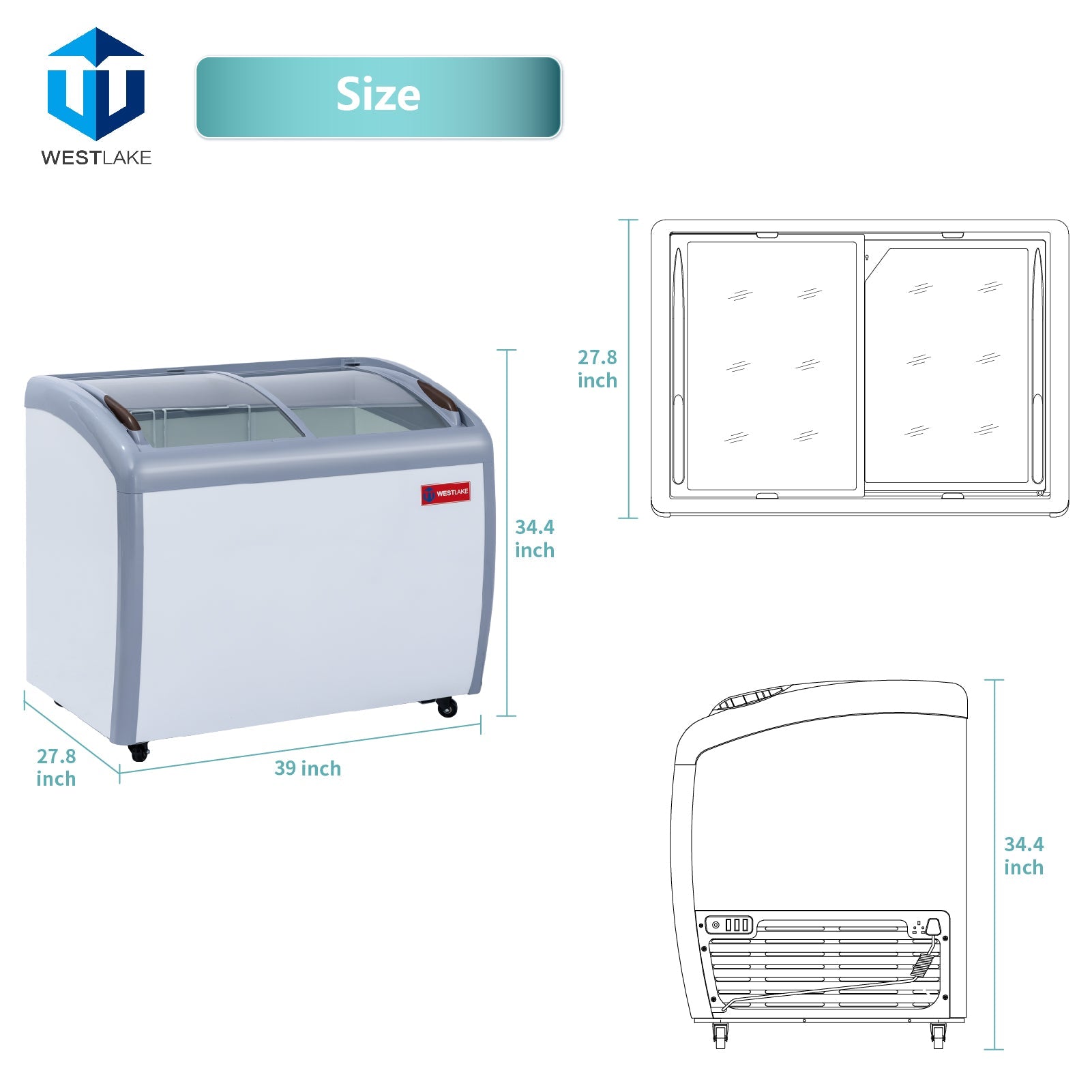 WESTLAKE Commercial Ice Cream Display Freezer 39" 9.3 Cu.ft | ETL Listed 2-in-1 Sliding Glass Door for Store Supermarket