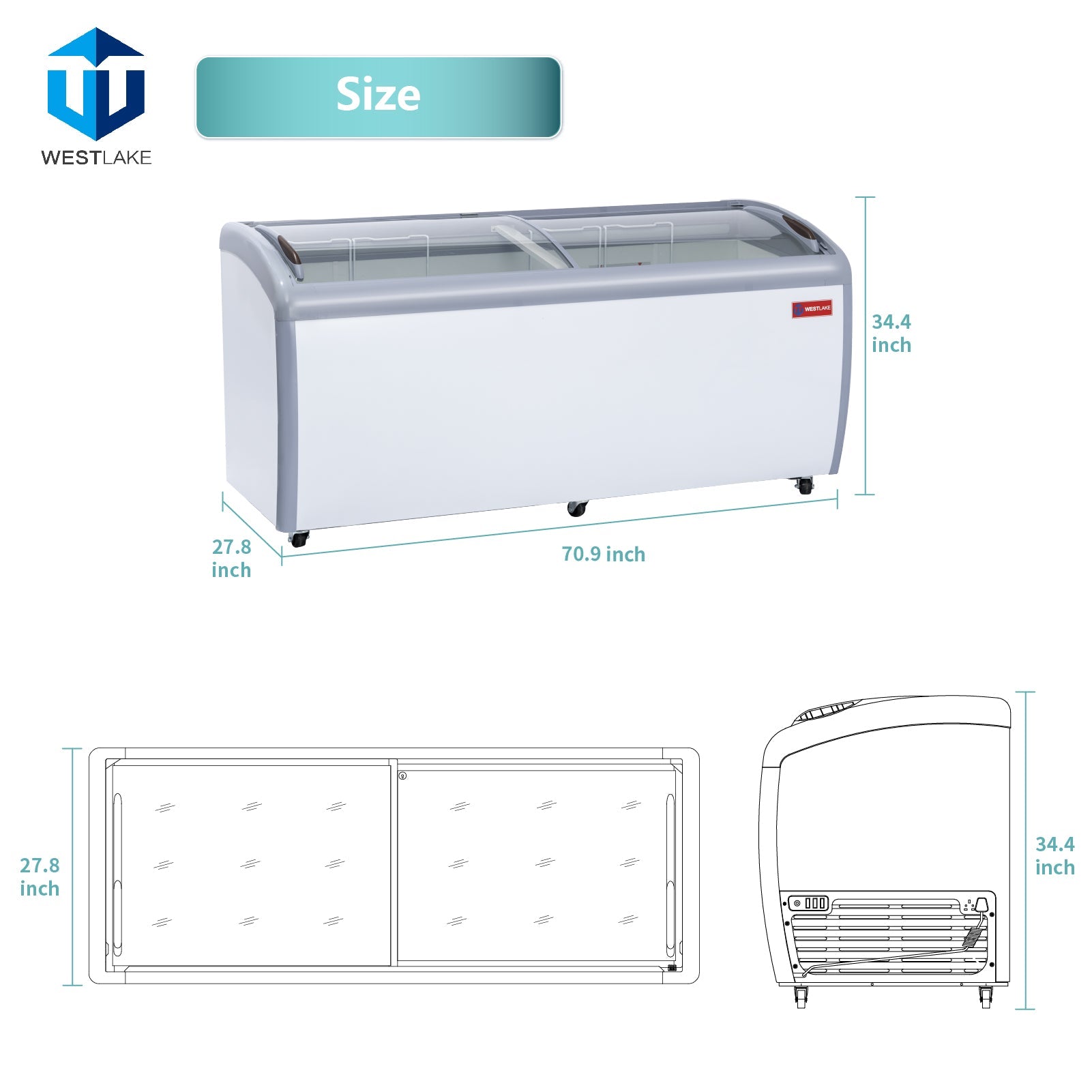 WESTLAKE Commercial Ice Cream Display Freezer 71" 20 Cu.ft | ETL Listed 2-in-1 Sliding Glass Door for Store Supermarket