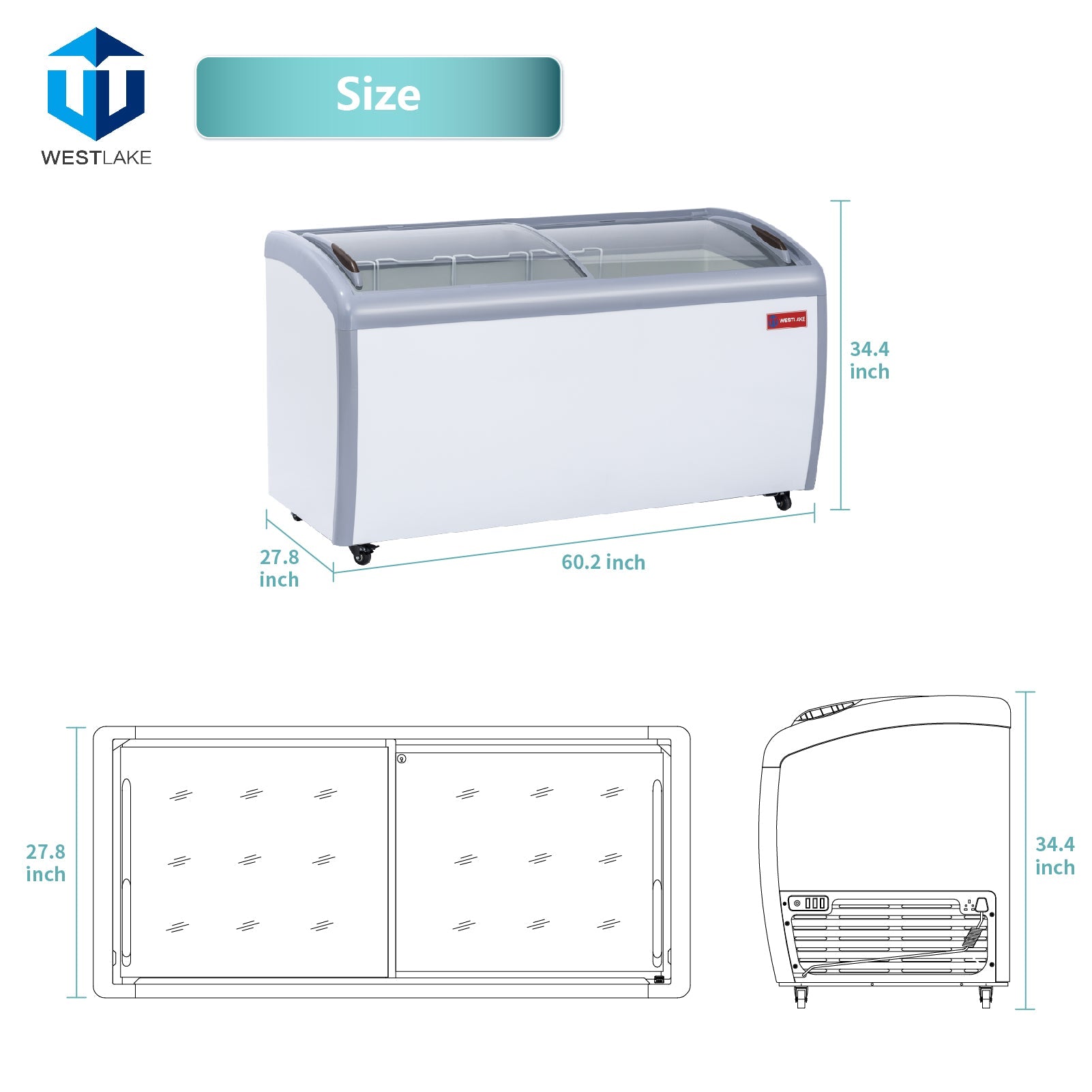 WESTLAKE Commercial Ice Cream Display Freezer 60" 16 Cu.ft | ETL Listed 2-in-1 Sliding Glass Door for Store Supermarket