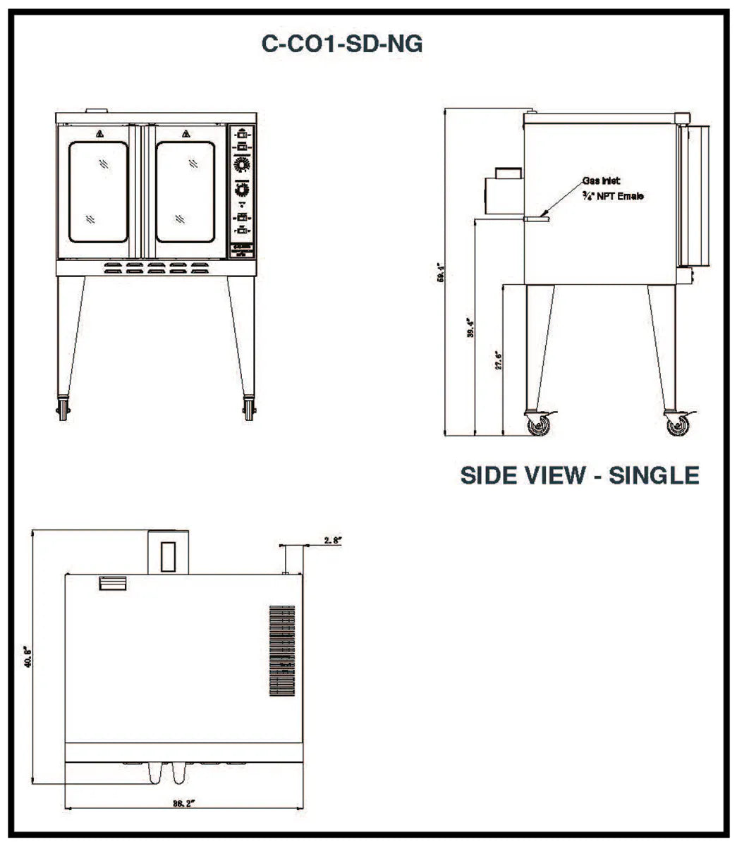 Migali C-CO1-SD-NG Single Deck Full Size Natural Gas Convection Oven, (5) Pans, 46.000 BTU