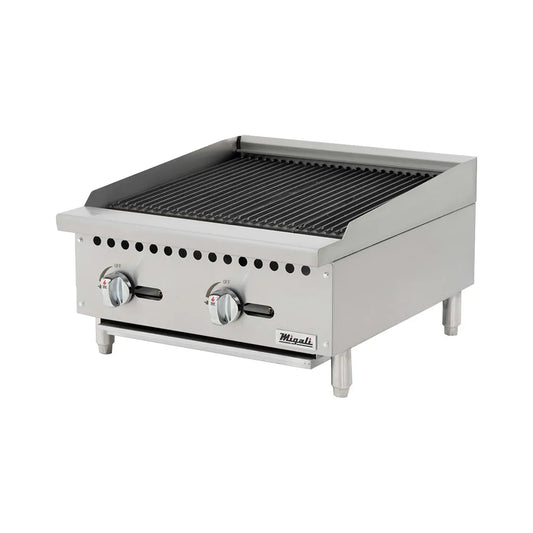 Migali C-CR24 24" Countertop Gas Lava Rock Charbroiler w/ (2) Burners, 70.000 BTU